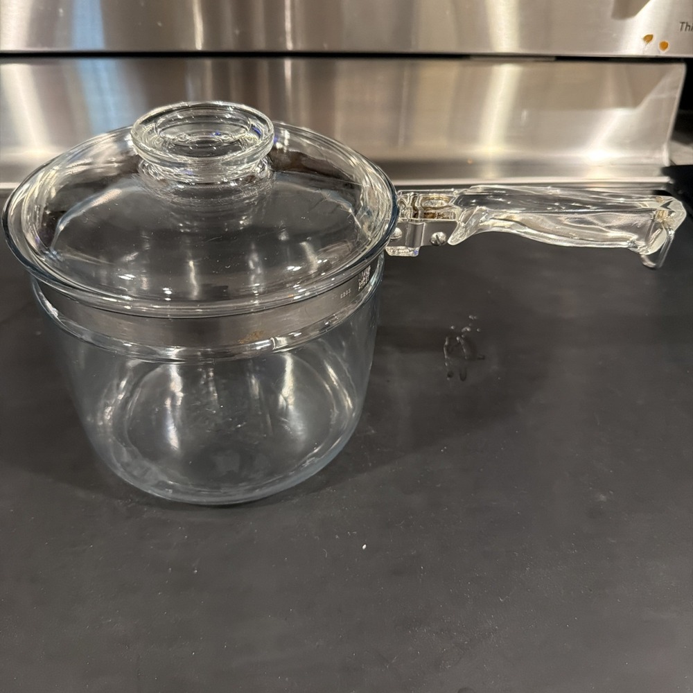 Vtg Pyrex Flameware Bottom Glass Pot For Double Boiler 6283-L 1 1/2 Qt W/Lid